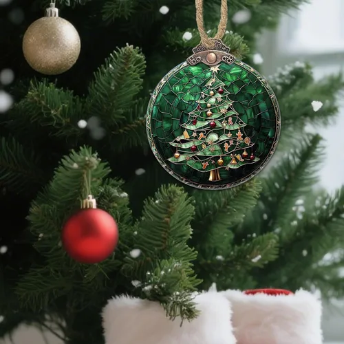 Miniatura 2 de Decoraciones navideñas de vitrales, colgante de campana pequeña para ventana, árbol de Navidad, adornos colgantes retro verde atrapasoles de Verde