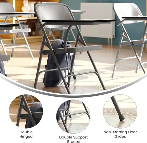 Miniatura 4 de EMMA + OLIVER Silla plegable de acero prémium con brazo para tableta para diestros