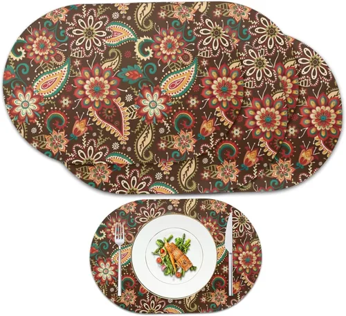 Miniatura 31 de Non Slip Placemats Set of 6 Pumpkin Mushroom Theme Waterproof Wipeable Faux Leather for Thanksgiving Family Feast Heat Resistant Dining Table Mats