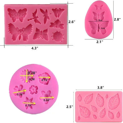 Miniatura 5 de Juego de moldes de silicona para tartas, 8 unidades, diseño de margaritas y hojas de rosa y mini flores, caramelo de fondant para chocolate