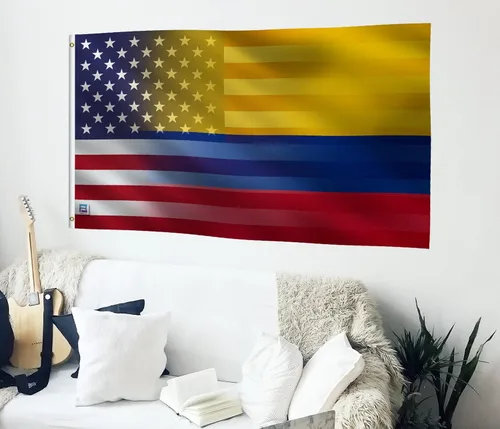 Miniatura 4 de Bandera híbrida colombiana americana de 3 x 5 pies: pancarta 100% poliéster, ojales de latón y cabecera de lona fuerte, para uso en exteriores
