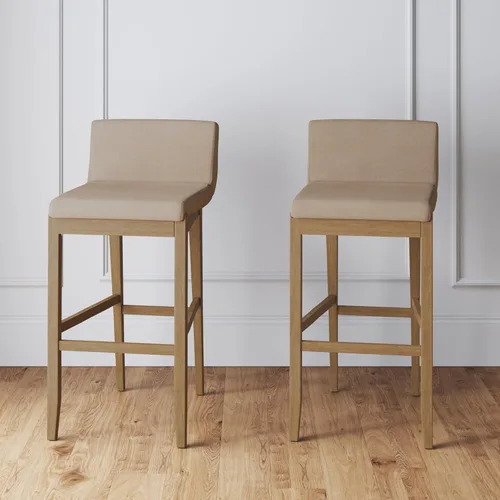Miniatura 20 de Nathan James - Gracie - Moderno taburete alto con respaldo, silla alta tapizada con lino texturizado natural y patas de madera cepillada - Marrón