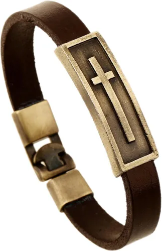 Miniatura 10 de Hamoery Pulsera de cuero de aleación punk para hombre, pulsera cruzada