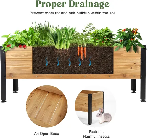 Miniatura 2 de OIPRTGFJ Maceta rectangular de madera para jardín, cama de jardín elevada para exteriores, macetas para plantas al aire libre, 37 x 13 x 15