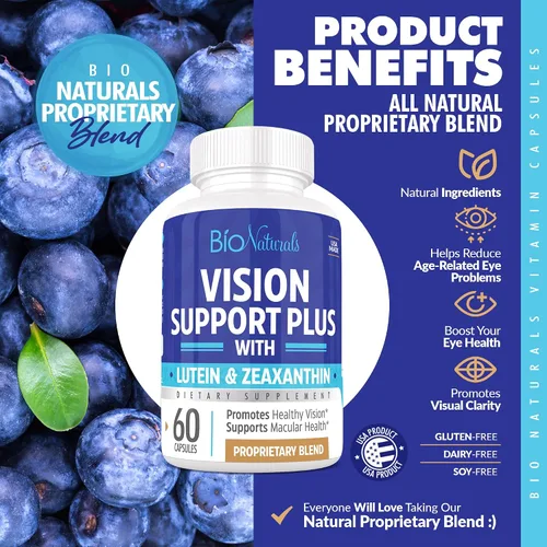 Miniatura 3 de Suplemento vitamínico para los ojos con luteína, zeaxantina, licopeno, arándano, quercetina y más, mezcla patentada totalmente natural que apoya