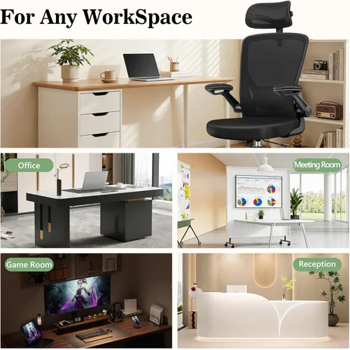 Miniatura 3 de BESTFAIR Silla de oficina ergonómica, sillas de oficina de malla transpirable con soporte lumbar ajustable, brazos abatibles, silla de escritorio