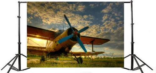 Yeele Telón de fondo vintage de 7 x 5 pies, vinilo retro, hélice de fuselaje biplano, aterrizaje para el hogar, fotografía de fondo, retrato de