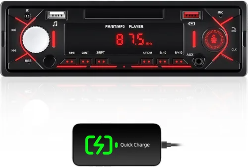 Radio estéreo multimedia Bluetooth de un solo DIN, reproductor de MP3 de audio para automóvil, compatible con llamadas manos libres/USB/FM/TF/AUX,