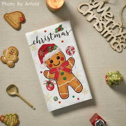 Miniatura 4 de Artoid Mode Juego de 2 toallas de cocina de Navidad con caramelo de jengibre, 18 x 26 pulgadas, bola de Navidad, decoración de invierno, toallas