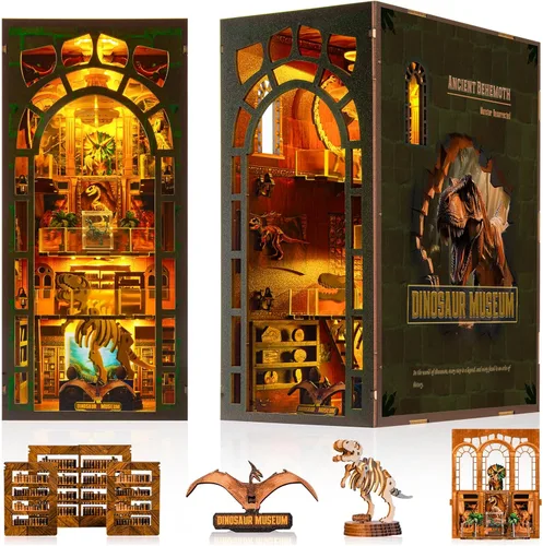 Miniatura 7 de Kit de Rincón de Lectura - Rompecabezas 3D de Madera para Adultos y Adolescentes, Inserción de Estantería Miniatura de Manualidades con Luz LED