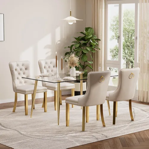 Miniatura 142 de Baysitone Juego de mesa de comedor de vidrio de 51 pulgadas para 4, juego de 5 piezas moderno de comedor, mesa de cocina rectangular de vidrio con 4