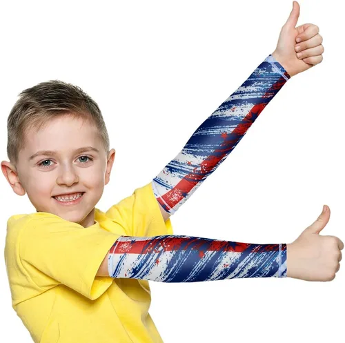 JOEYOUNG Mangas de brazo para niños (4-9 años), mangas solares para fútbol, baloncesto, disfraz para fiesta, protección UV, manga refrescante Flag 1