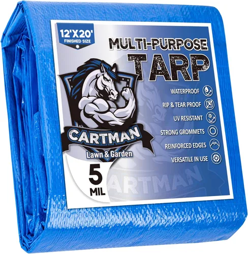 Miniatura 28 de CARTMAN Tamaño final 6x8 pies, lona azul de polietileno de 5 mil de grosor, cubierta protectora multiusos para acampar, tienda de campaña, barco
