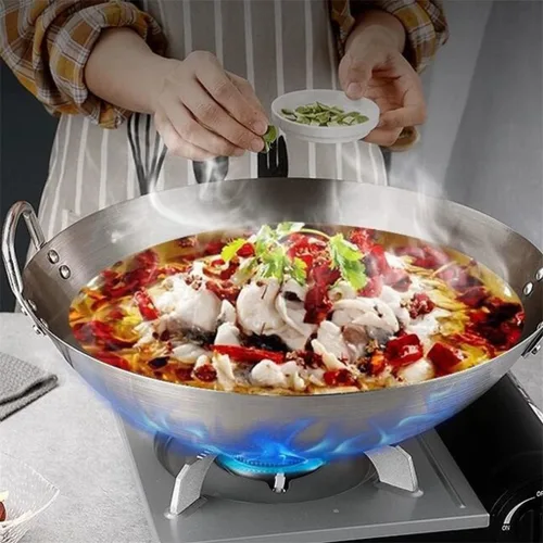 Miniatura 3 de 1 unids Olla de cocina duradera de acero inoxidable Wok Sartén para uso doméstico