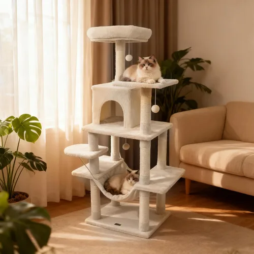 Miniatura 9 de DORTALA Árbol para gatos de interior, torre para gatos de 58 pulgadas de alto con percha superior, condominio, hamaca, postes rascadores de sisal, 3