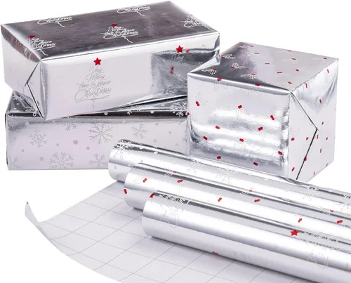 Miniatura 12 de RUSPEPA Juego de papel de regalo de Navidad negro y dorado, mini rollo, papel de regalo navideño con lámina dorada con árbol, copo de nieve y diseño