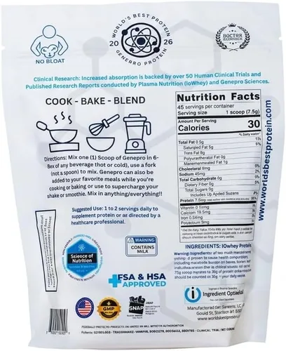 Miniatura 3 de Genepro - Proteína en polvo sin sabor – Nueva fórmula – Sin lactosa, sin gluten y sin OMG Suplemento aislado de suero sin OMG