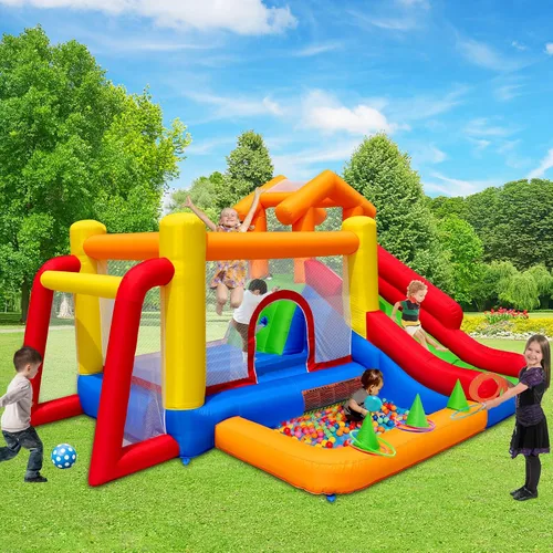 Miniatura 3 de Baralir Casa de rebote 7 en 1 para niños de 3 a 10 años, castillo hinchable con tobogán largo, piscina para niños (pozo de pelota), portería