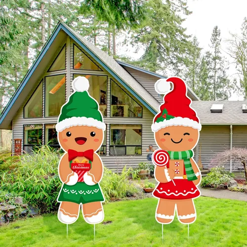 Miniatura 5 de Namalu Paquete de 2 carteles de Navidad para patio al aire libre, con 12 estacas de pan de jengibre para patio, para camino, invierno, Año Nuevo