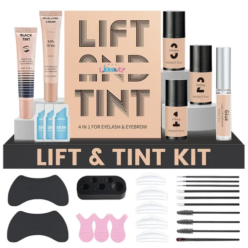 Miniatura 9 de Libeauty Kit de elevación de pestañas y color para cejas con color negro, permanente de elevación rápida y coloración voluminosa con herramientas