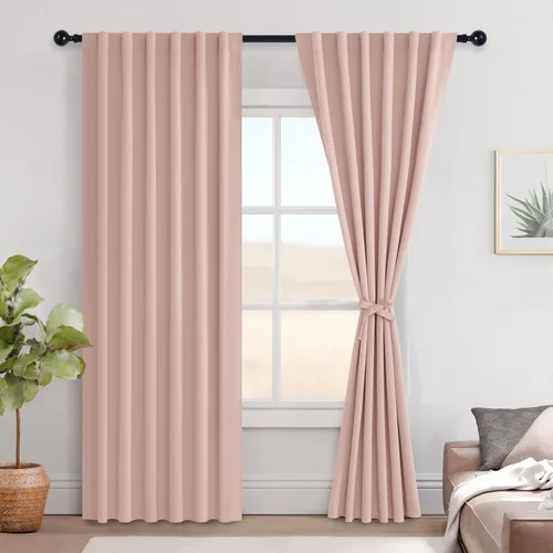 Miniatura 25 de Hiasan Cortinas opacas negras para dormitorio, cortinas opacas cortas de 45 pulgadas de largo, con aislamiento térmico, bolsillo para barra