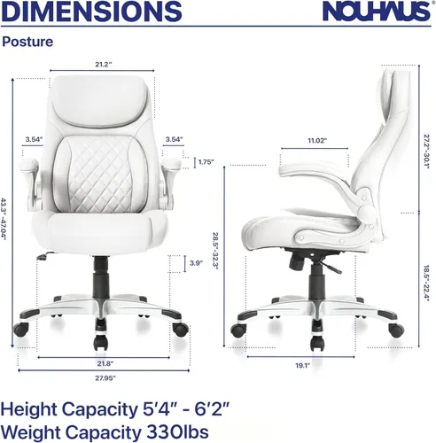 Miniatura 2 de Nouhaus +Posture Silla de oficina ergonómica de piel sintética. Soporte lumbar Click5 con reposabrazos FlipAdjust. Silla ejecutiva moderna y silla
