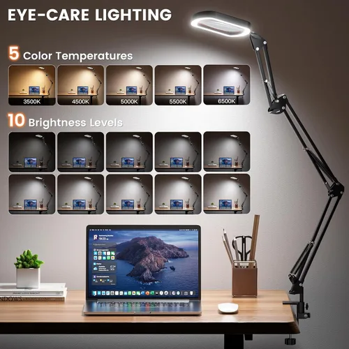 Miniatura 3 de Lupa Rectangular 10X con Luz, 3 Brazos 5 Modos de Color, Lupas Grandes con Abrazadera, Lámpara de Escritorio Iluminada con Lupa de Manos Libres