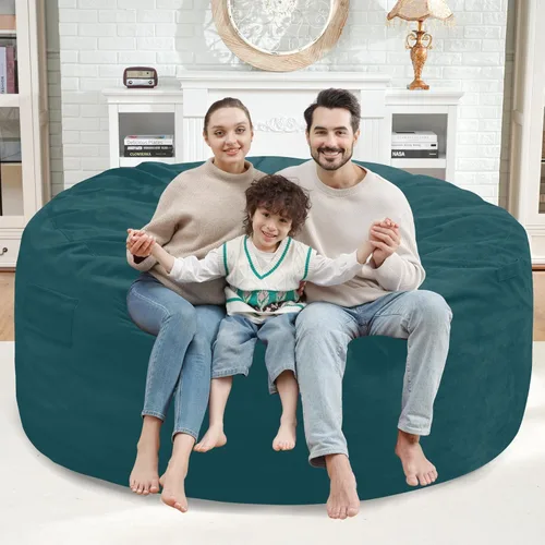Miniatura 324 de Puf de 5 pies, puf grande con relleno de espuma viscoelástica, sofá puff esponjoso con funda de terciopelo holandés, puf redondo para sala de estar