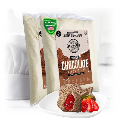 Miniatura 8 de OldSoul Professional Taiyaki Waffle Mix Sin gluten y vegano Crujiente Sabor chocolate 5 libras 84 waffles (5 libras, sin gluten y vegano)