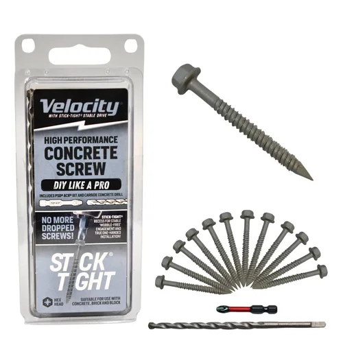 Miniatura 10 de Velocity Kit de tornillos para hormigón con barrera de humedad RedSeal, incluye 12 tornillos para hormigón de alto rendimiento, 1 broca y 1 broca