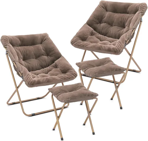 Miniatura 38 de Cómoda silla con platillo, silla de sala de estar, silla plegable acolchada suave de piel sintética, cómoda silla cuadrada de luna para sala