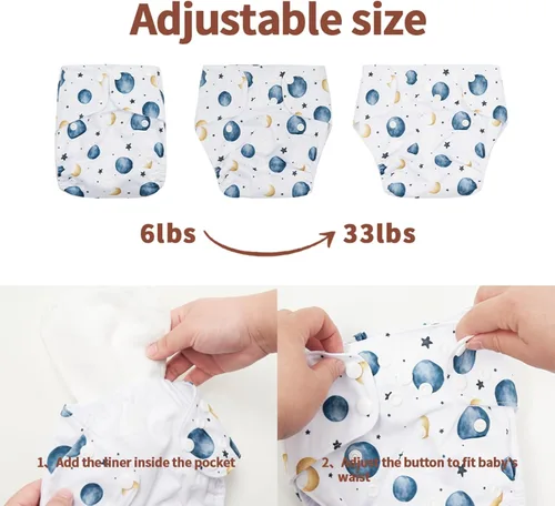 Miniatura 3 de HappyFlute 9 Juegos de Pañales de Tela de Bolsillo para Recién Nacidos Ajustables Reutilizables para Bebés Niños y Niñas (6-33 libras, 0-3 años)
