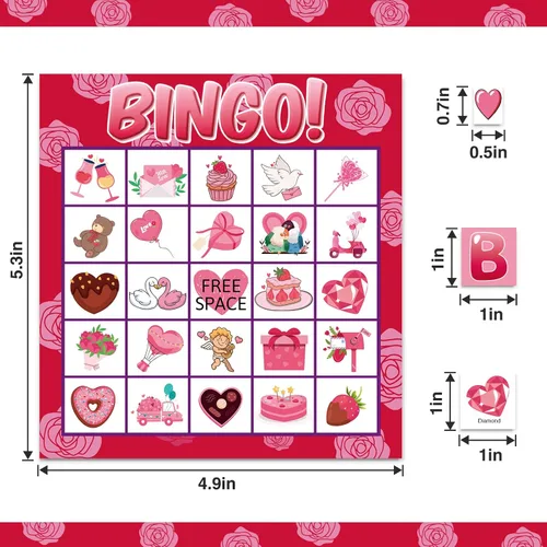Miniatura 3 de jollylife Tarjetas de bingo para 40 jugadores para el día de San Valentín, suministros para fiestas, actividades para adultos (rosa)