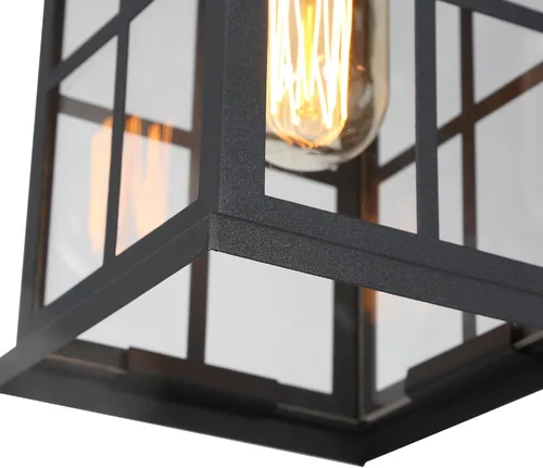 Miniatura 6 de Lámpara colgante para exteriores, luces colgantes exteriores de granja con cadena ajustable, luz de techo negra para exteriores con vidrio