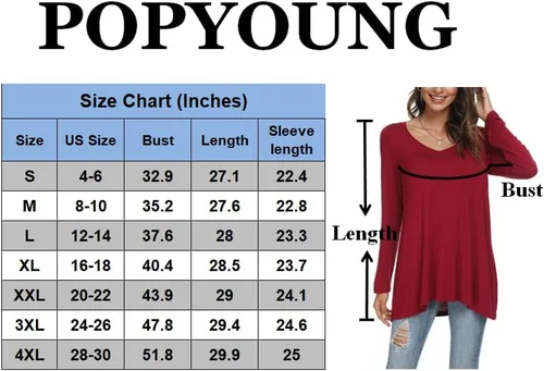 Miniatura 4 de POPYOUNG Blusa casual de manga larga para mujer, para usar con leggings, cuello en V, estilo casual