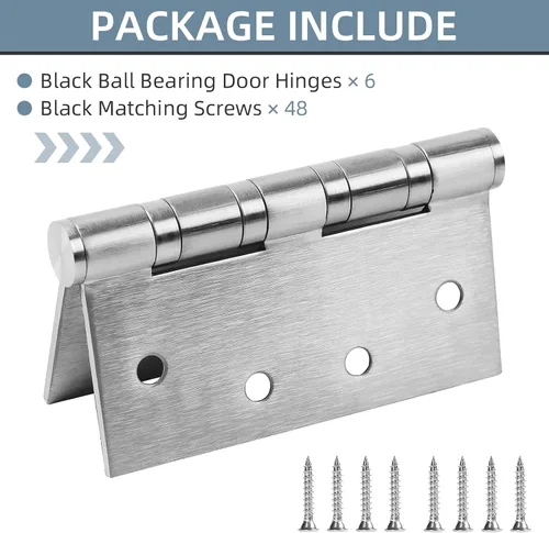 Miniatura 5 de Paquete de 6 bisagras de puerta de acero inoxidable de 4 pulgadas, bisagras de puerta resistentes de 4 x 4 pulgadas con esquinas cuadradas