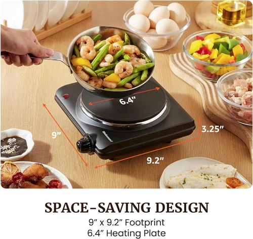 Miniatura 7 de Elite Gourmet ESB-301BF# Quemador de hierro fundido individual de encimera, placa caliente eléctrica de 1000 vatios, controles de temperatura, luces