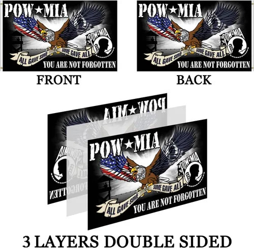 Miniatura 3 de Bandera de águilas Pow Mia de 3 x 5 para exteriores, doble cara, no te olvidas, todos dieron algunos dieron todo, 3 capas, 240D, 4 filas cosidas, 2
