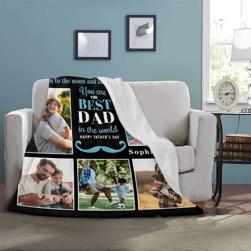 Miniatura 4 de InterestPrint Customized Blankets with Photos Gifts for Dad on Father's Day Birthday, Dad Blanket from Daughter Son Wife Personalized Throw Gifts