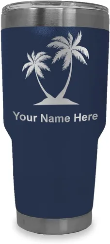 Miniatura 38 de LaserGram Vaso aislado al vacío de 20 onzas, palmeras, grabado personalizado incluido (negro)