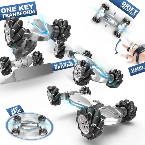 Miniatura 2 de LOOZIX Coche de Acrobacias RC con Detección de Gestos Escala 1:10, Control Remoto 4WD Controlado por Gestos de Mano Transformable, Vehículo de Doble