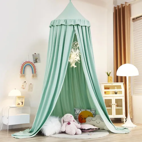 Miniatura 3 de Kertnic - Toldo decorativo para cama de niños, carpa de algodón suave para decoración de habitación de niñas, castillo de princesa de ensueño, Verde