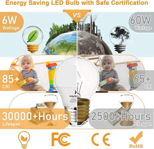 Miniatura 5 de Bombilla LED E26, luz blanca cálida de 2700 K, bombillas pequeñas equivalentes a 60 W, bombilla E26 para ventilador de techo, forma A15, 600 lm 120