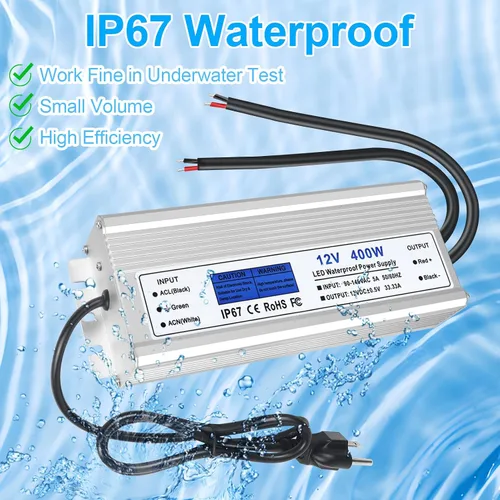 Miniatura 3 de Fuente de alimentación LED de 12 V 400 W, transformador de bajo voltaje impermeable IP67, convertidor de voltaje constante de CA a CC 12 V 33.3 A
