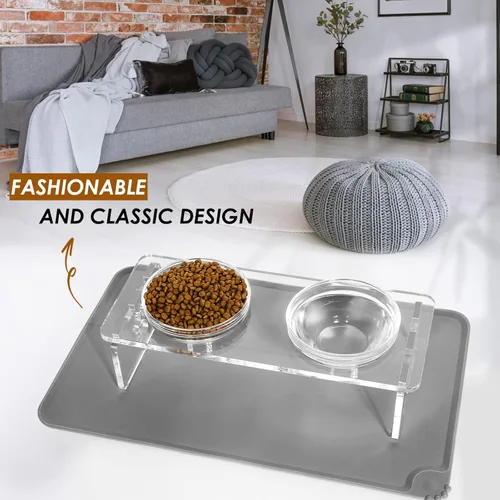 Miniatura 8 de Cuencos elevados para perros y gatos, soporte elevado de acrílico de 3.75 pulgadas con 2 cuencos de acero inoxidable y 2 cuencos de vidrio, juego