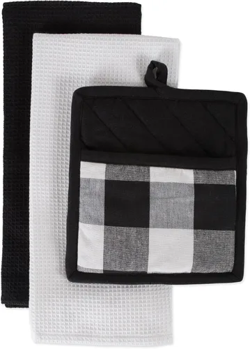 Miniatura 40 de DII Buffalo Check Kitchen Collection, juego de cocina clásico de granja, agarradera, blanco y negro, 2 piezas