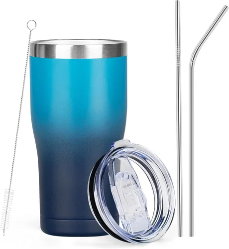 Miniatura 25 de MEZMUT - Paquete de 4 unidades de vaso de café aislado de 20 onzas con tapa y popote, vaso de viaje de acero inoxidable de doble pared