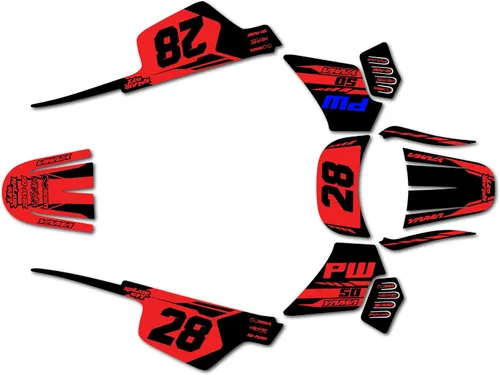 Kit de gráficos para Yamaha PW 50 (1980-2023) Serie FACTORY Red-shift 09 Mil - Adhesivos para moto Dirt Pit Bike - Adhesivos de motocross de