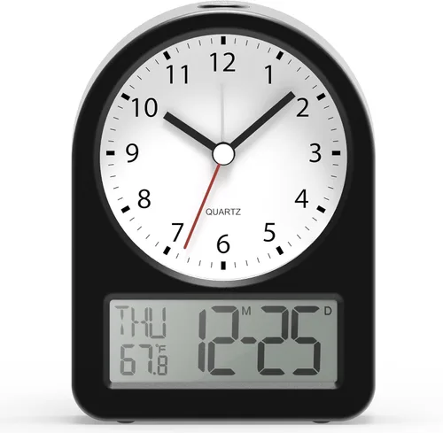 Miniatura 11 de AYRELY® Reloj despertador analógico pequeño de 3.5 pulgadas, funciona con pilas, bonito reloj de mesa con luz, ángulo ajustable para viajes, mesita
