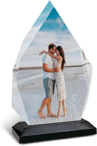 Smile Art Design Impresión fotográfica personalizada de cristal con soporte de madera, carga tu foto, marco acrílico en forma de diamante, impresión